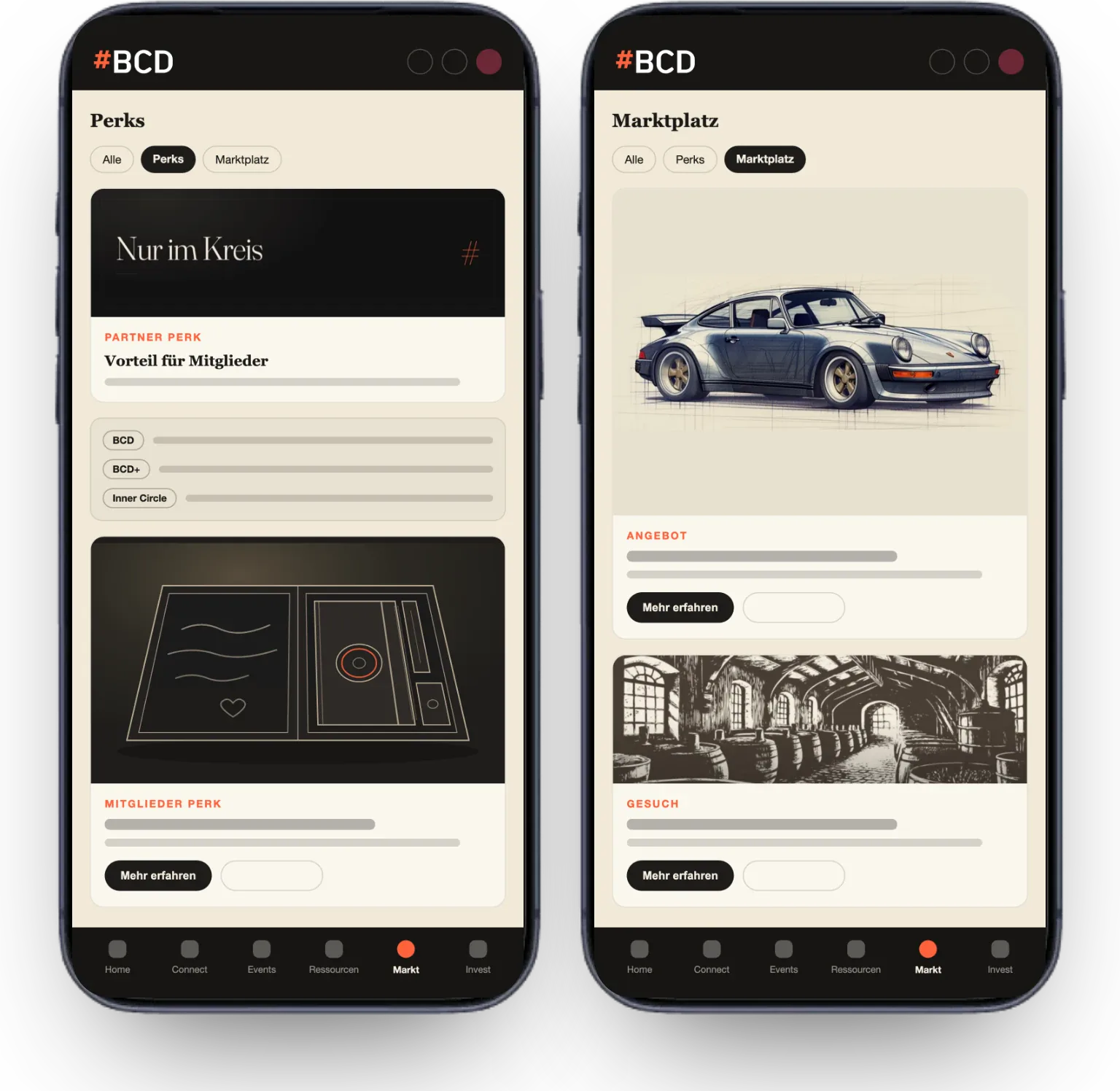 Marktplatz und Perks in der BCD App